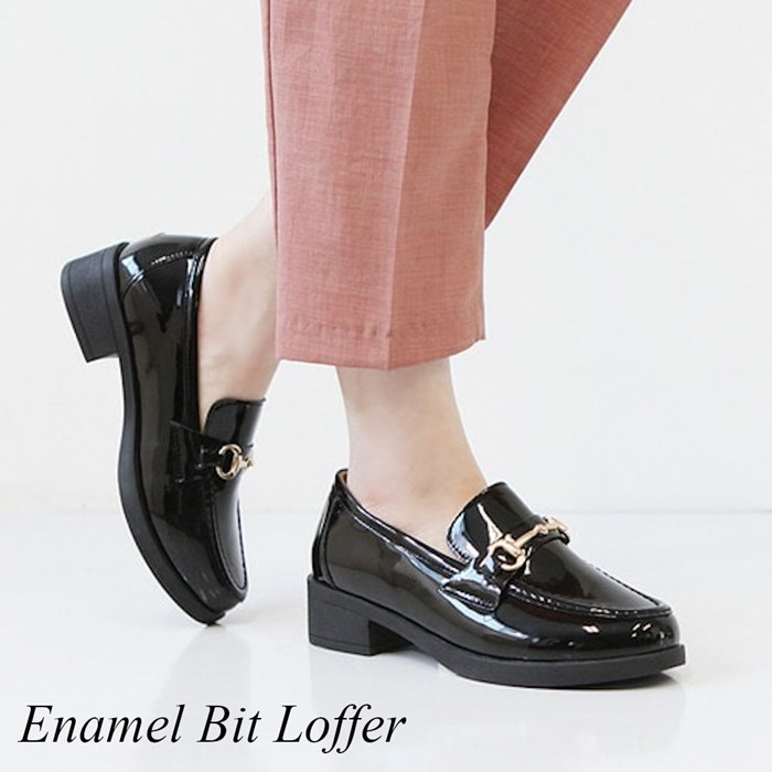 楽天市場】エナメル ローファー ビット ローヒール 黒 ブラック