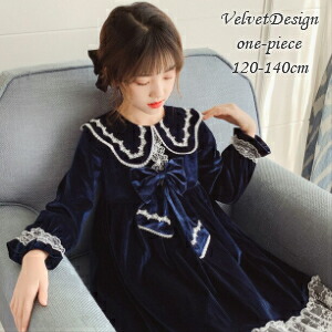 楽天市場】レース刺繍襟 ベルベットワンピース ベロアワンピース