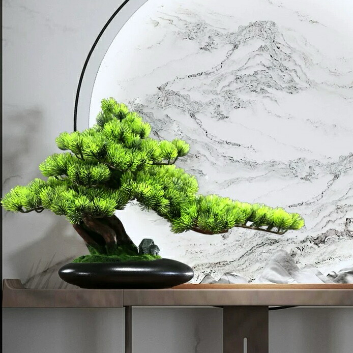楽天市場】A002272インテリアグリーン 高級模造迎客松盆栽 置物 禅意迎