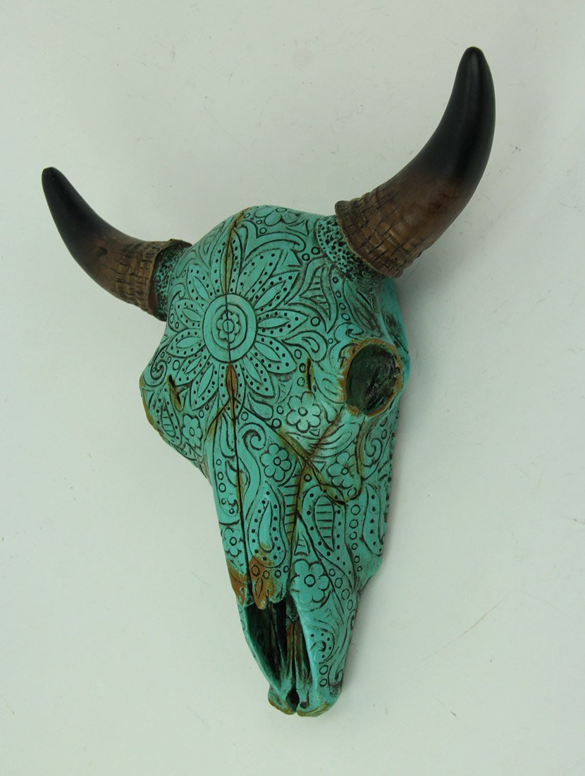 楽天市場】ターコイズ色花柄が刻まれたブル（雄牛）スカル頭蓋骨 壁
