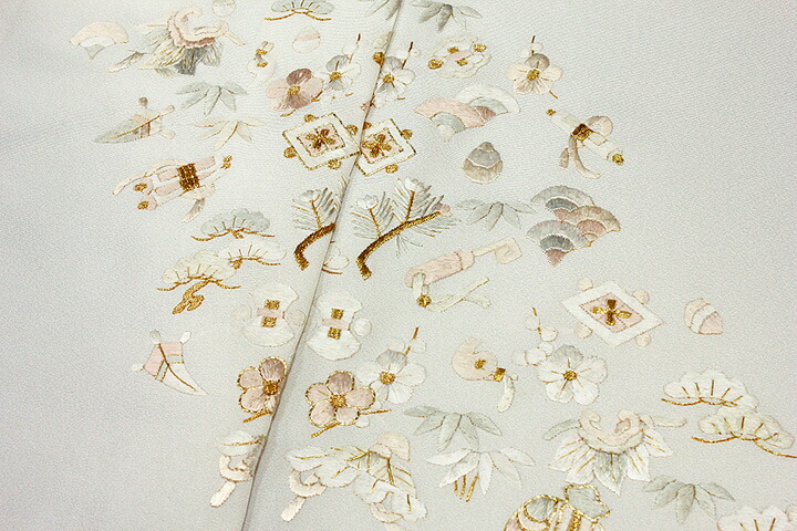 楽天市場】訪問着 手刺繍 正絹 豪華 フォーマル 宝尽くし ライトグレー