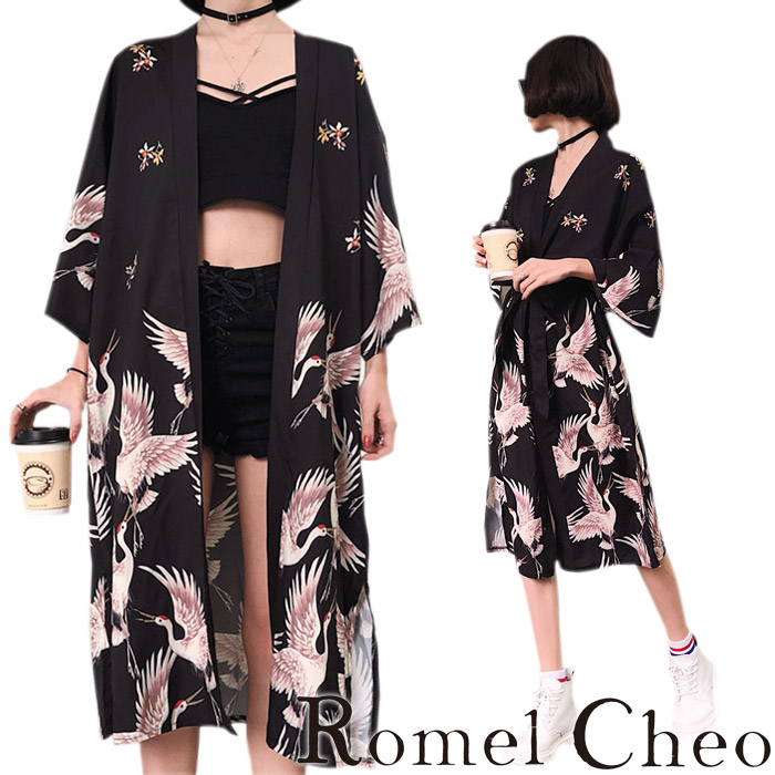 楽天市場】RomelCheo 鮮やか鶴柄カーディガン 羽織り ロング