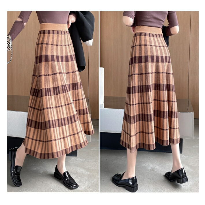 楽天市場】【全品送料無料】 チェック柄 ロング ニット スカート