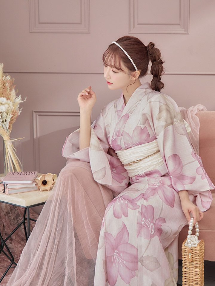 楽天市場】送料無料 【あす楽】【浴衣3点セット】ピンク×百合柄浴衣