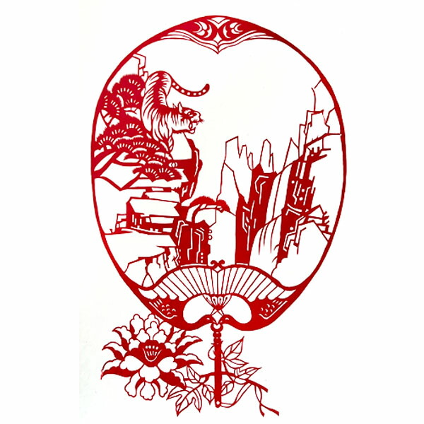楽天市場】B級品 中国伝統工芸 【切り絵】扇子 赤松虎 花 B4 【送料