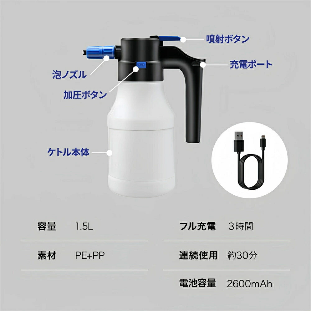 楽天市場】電動フォームガン 噴霧器 洗車フォームガン 1.5L 大容量