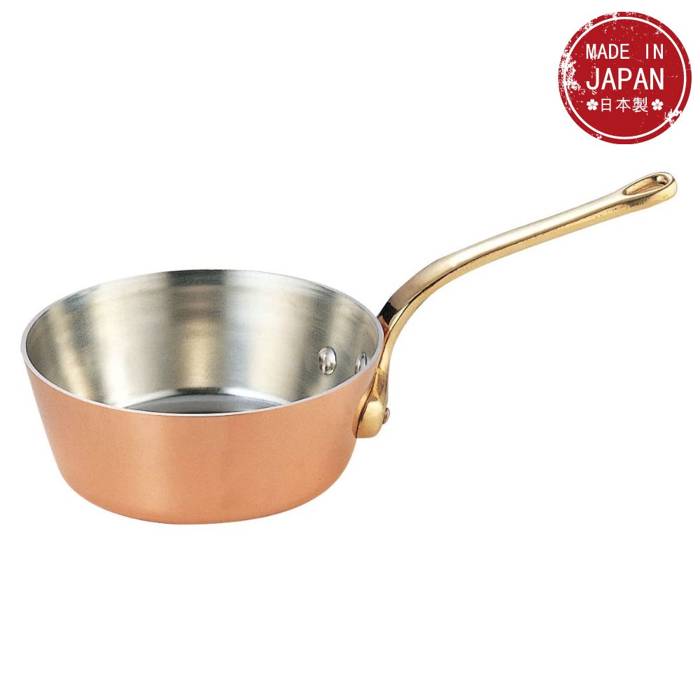 楽天市場】【燕三条】銅極厚テーパー鍋 真鍮柄 15cm | ガス火専用 鍋