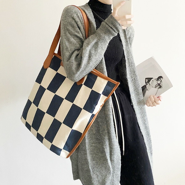 楽天市場】トートバッグ A4 大きい 市松模様 通勤 通学 帆布 布 バッグ