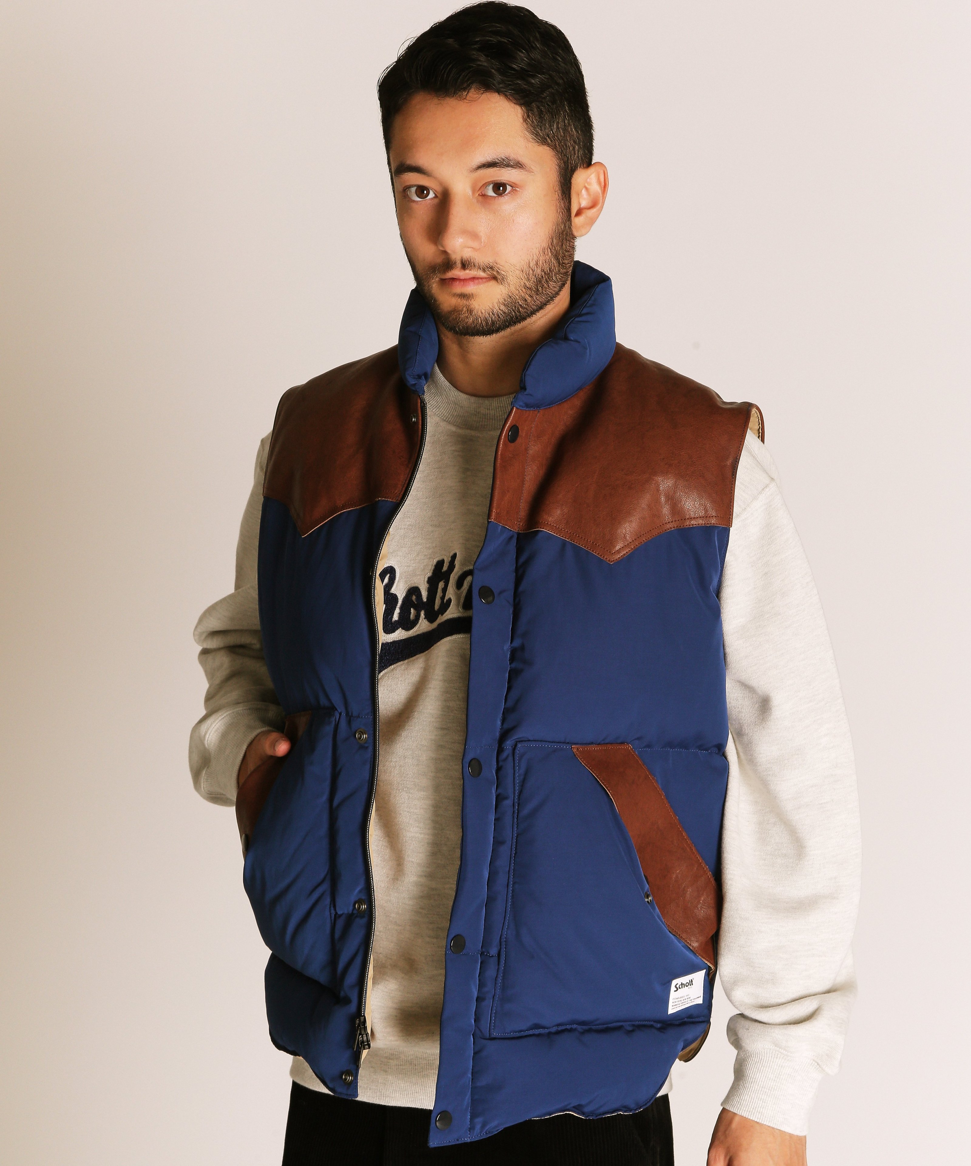 Schott｜LEATHER COMB. VEST/レザー コンビベスト | Rakuten Fashion