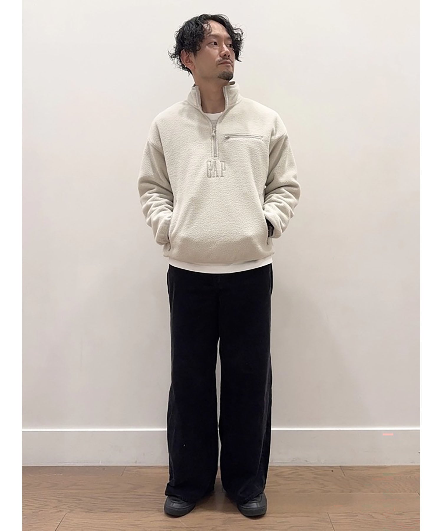 GAP｜(U)ボア オーバーサイズ ハーフジップ GAPロゴプルオーバー