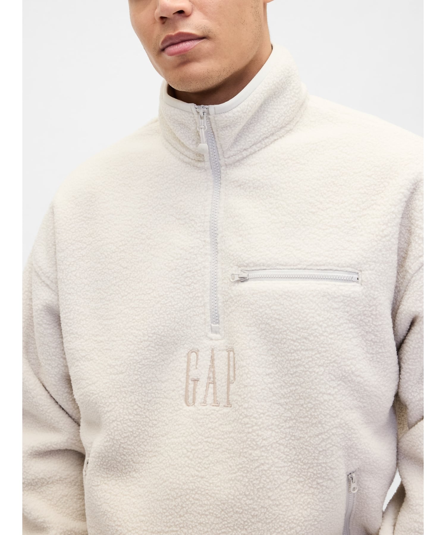 GAP｜(U)ボア オーバーサイズ ハーフジップ GAPロゴプルオーバー