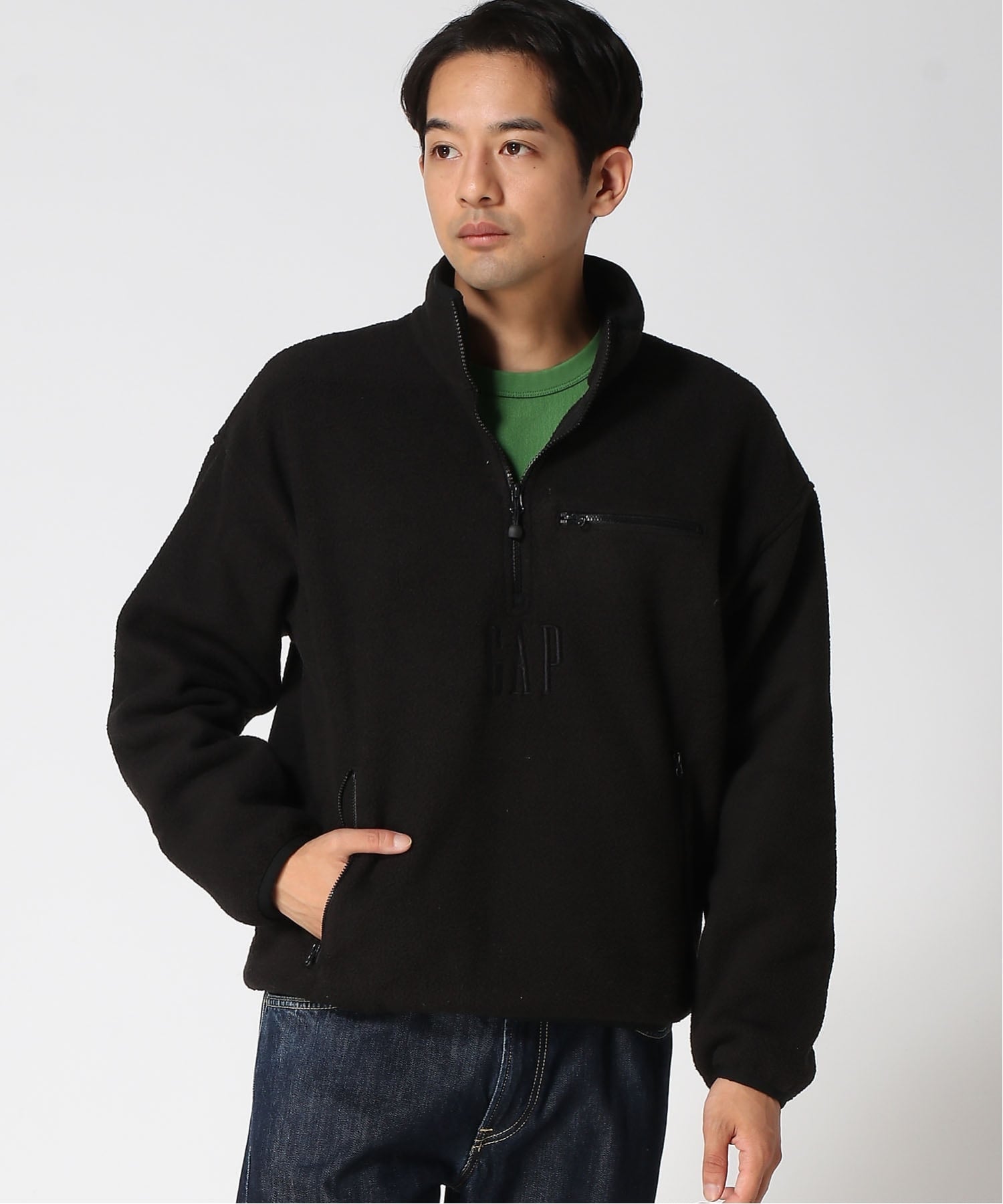 GAP｜(U)ボア オーバーサイズ ハーフジップ GAPロゴプルオーバー