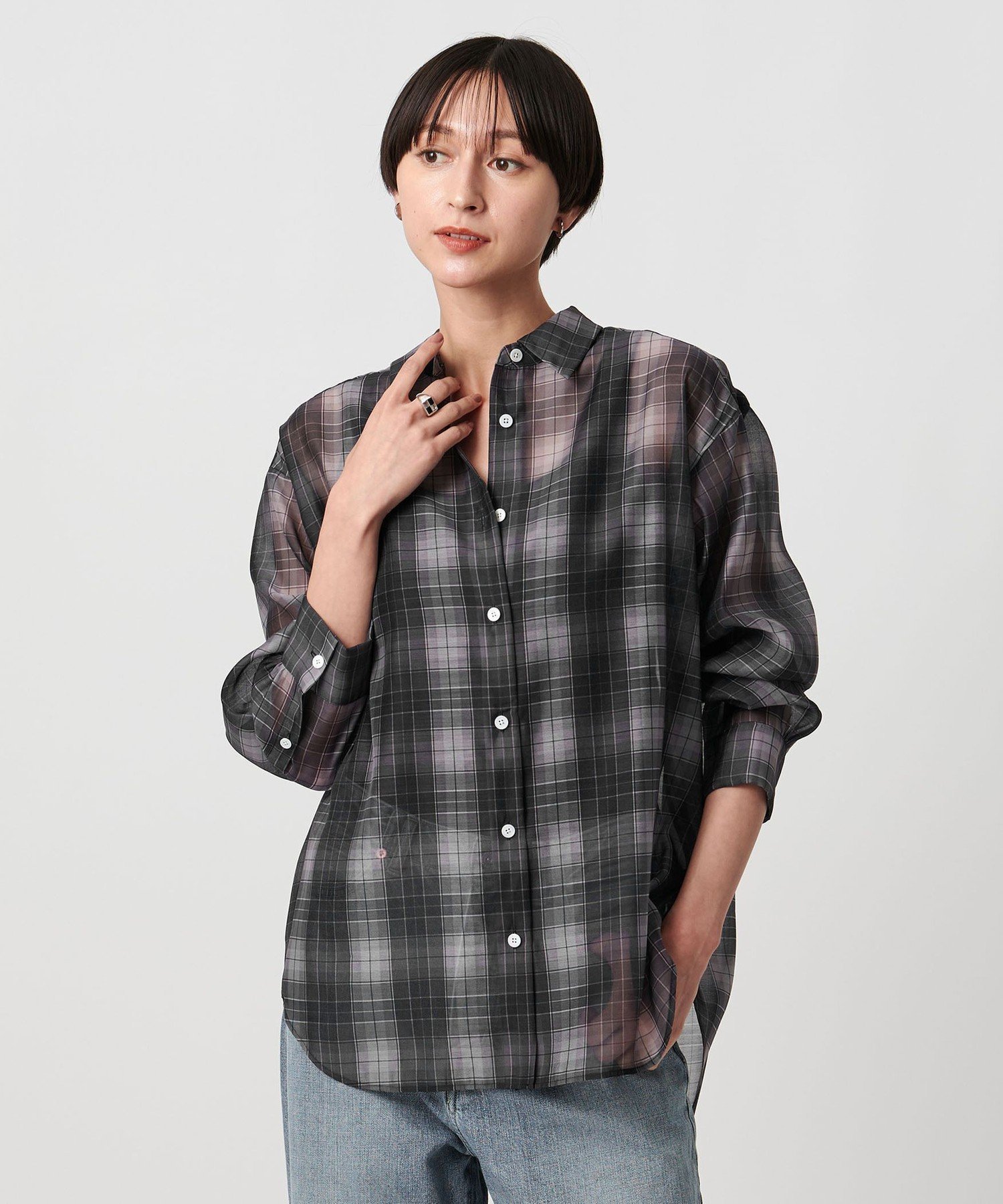 UNITED ARROWS｜オーガンジー プリント シャツ -ウォッシャブル