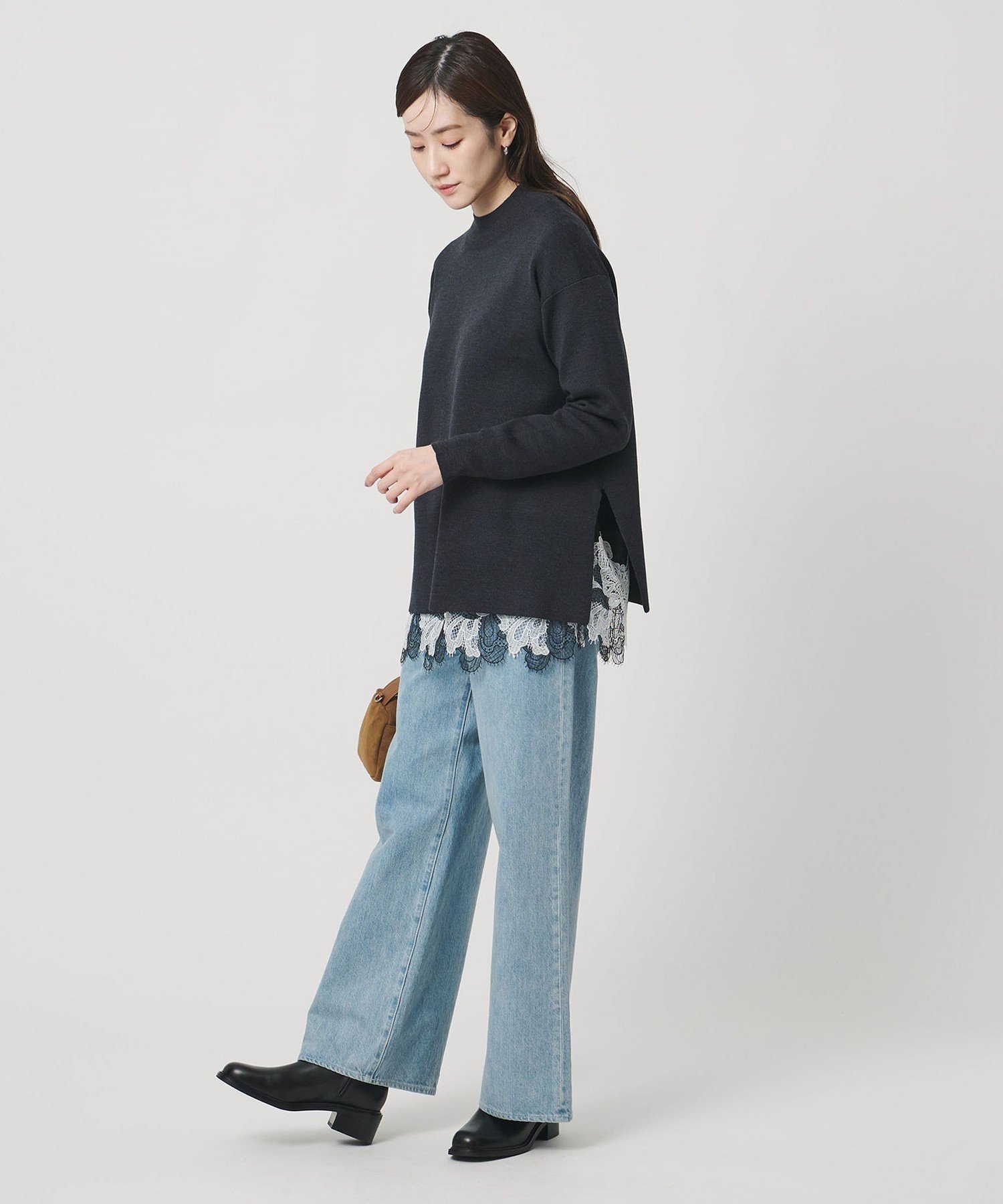 UNITED ARROWS｜バックサテン レースコンビ ブラウス -ウォッシャブル