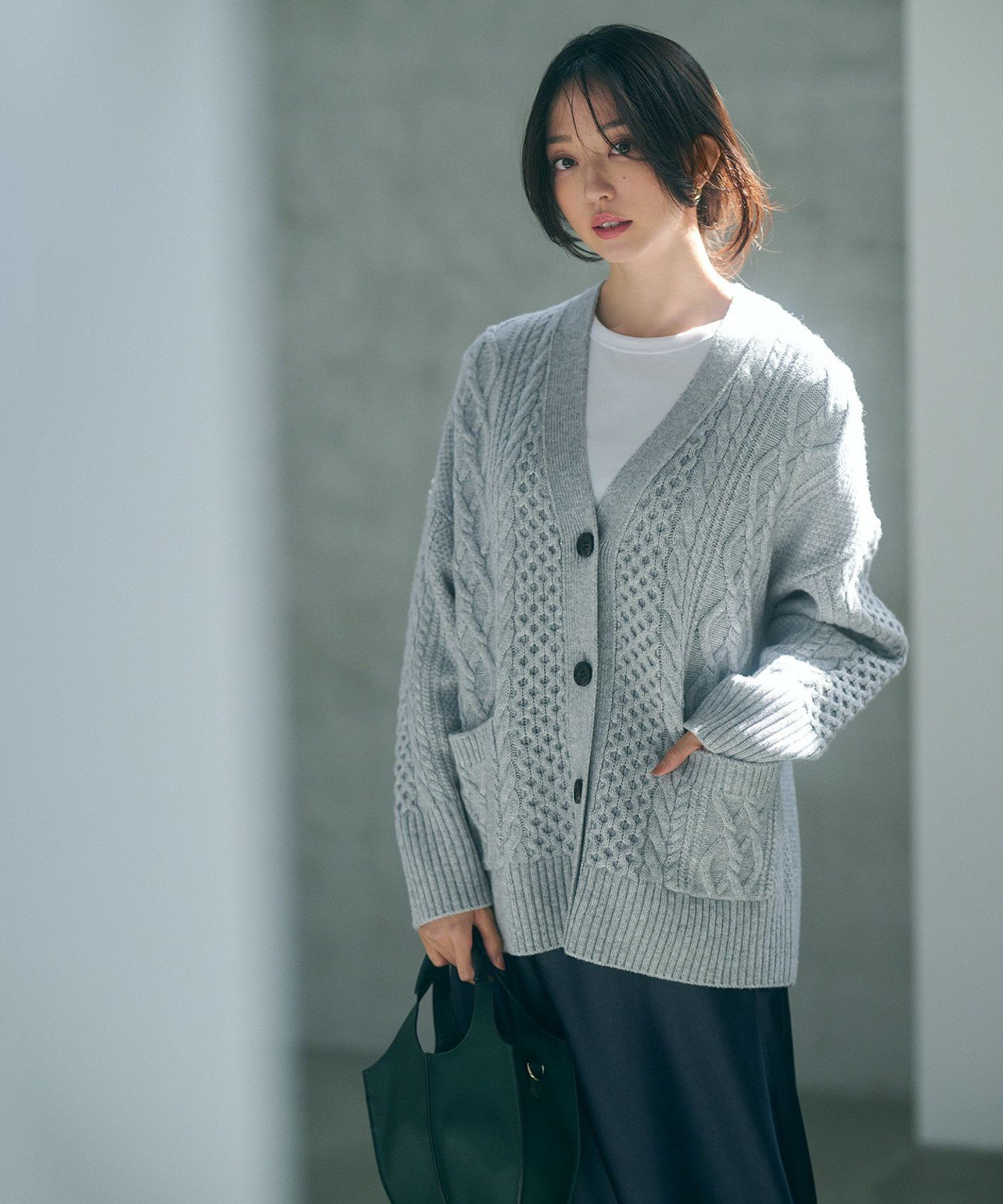 23区｜【洗える】ウールカシミヤ アランパターン カーディガン