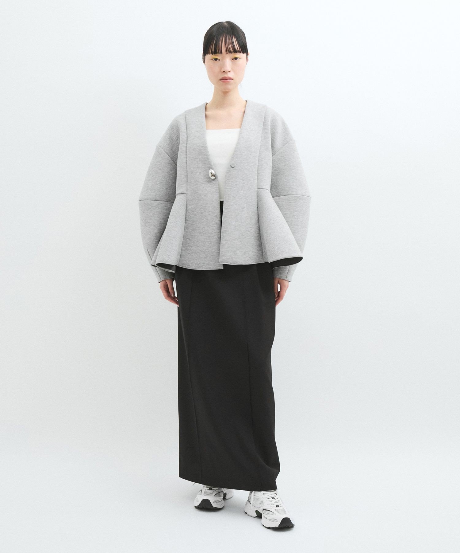 ADAM ET ROPE'｜【洗える】エッグブローチ付きペプラムカーディガン