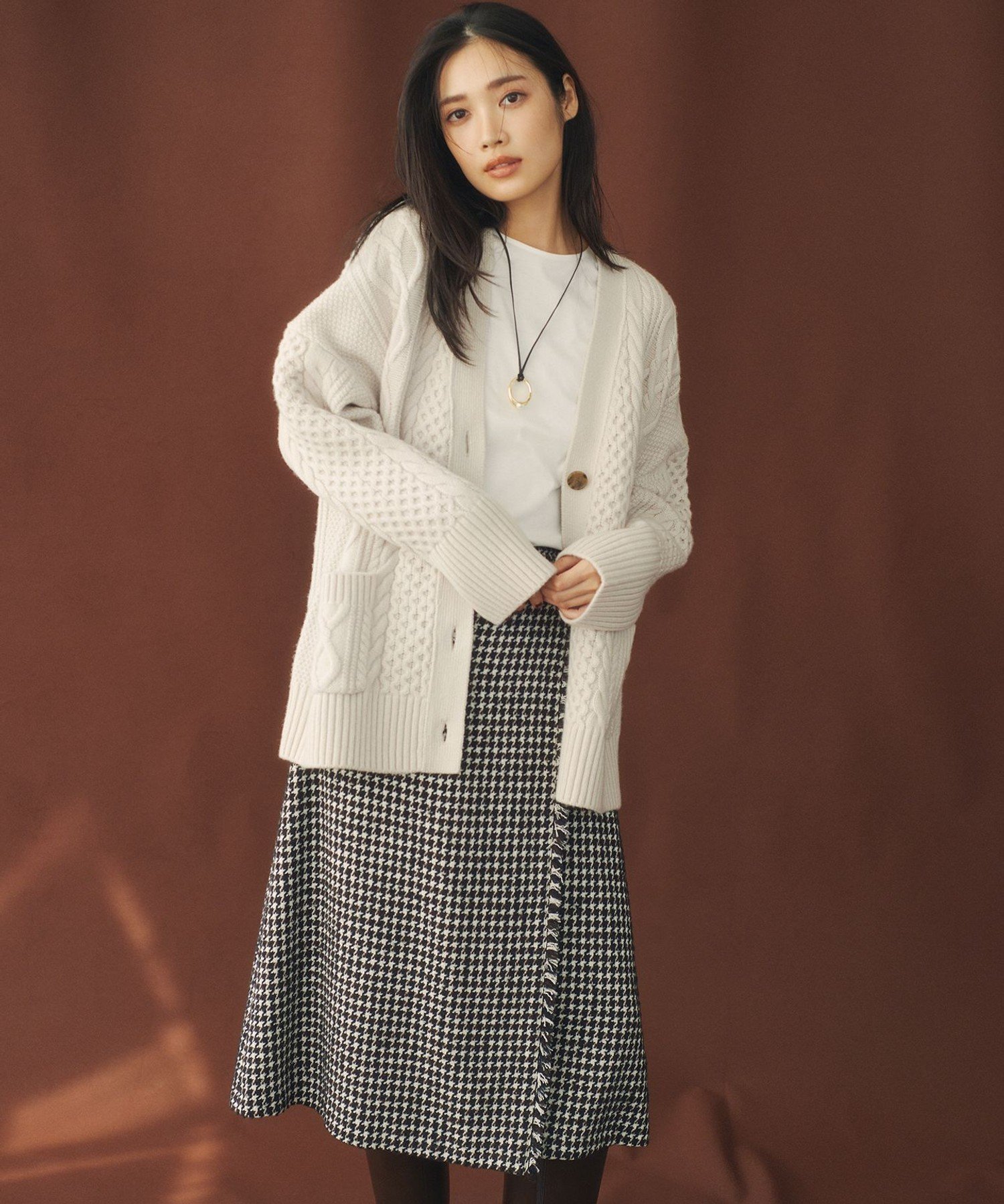 23区｜【洗える】ウールカシミヤ アランパターン カーディガン