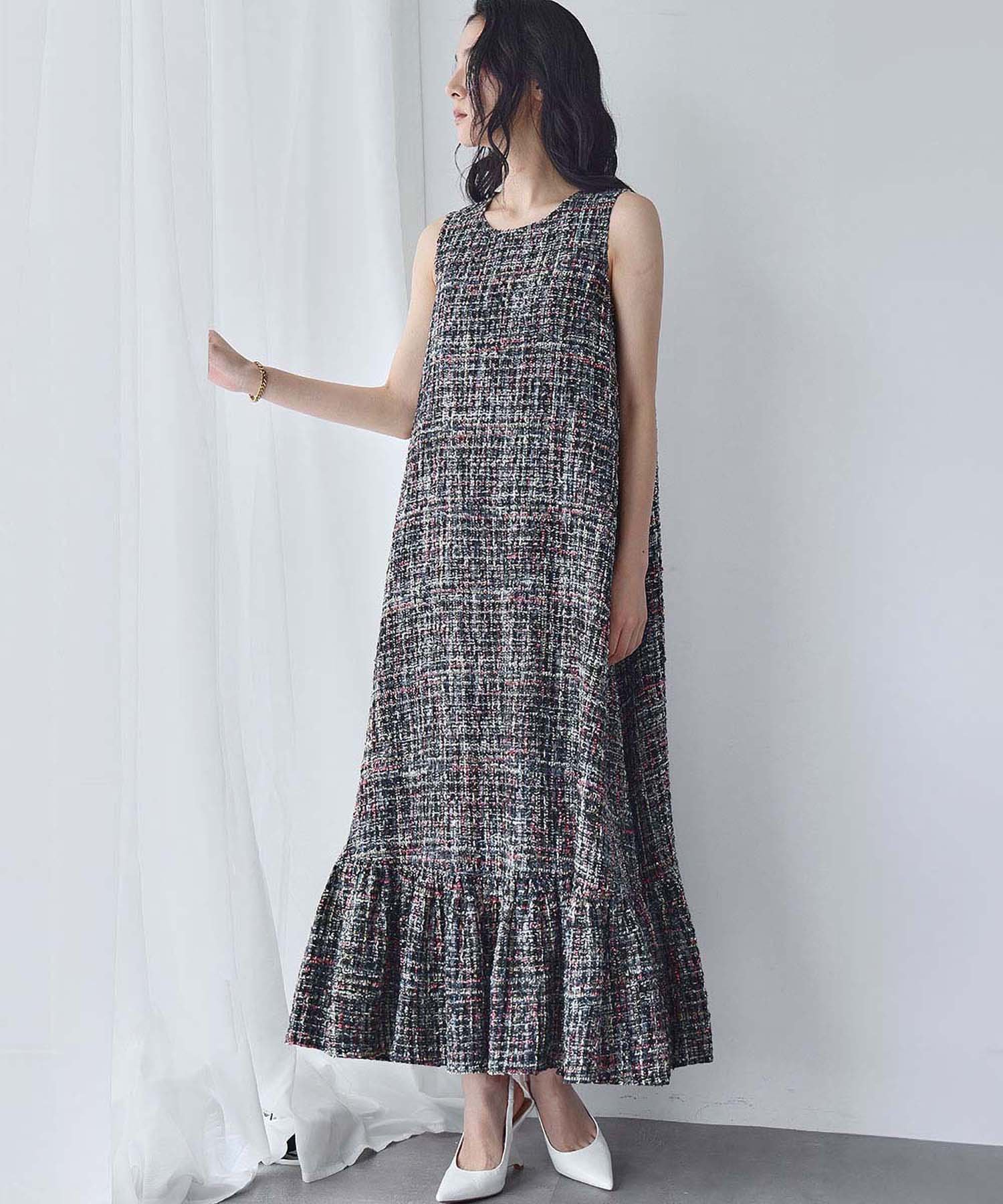 RIVER FIELD & Co.｜ラメ ツイード Aライン ノースリーブ ロング