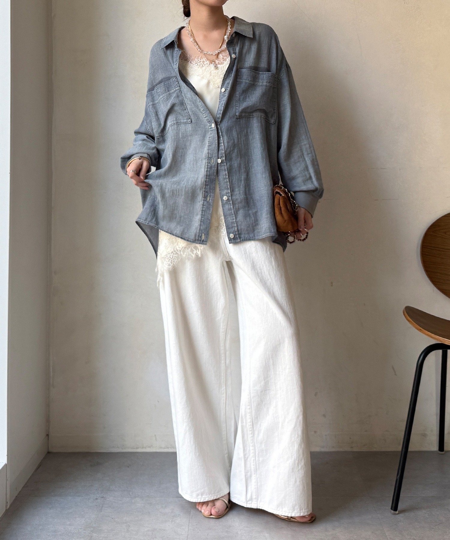 DOUDOU｜袖リブシアーデニムシャツ | Rakuten Fashion(楽天