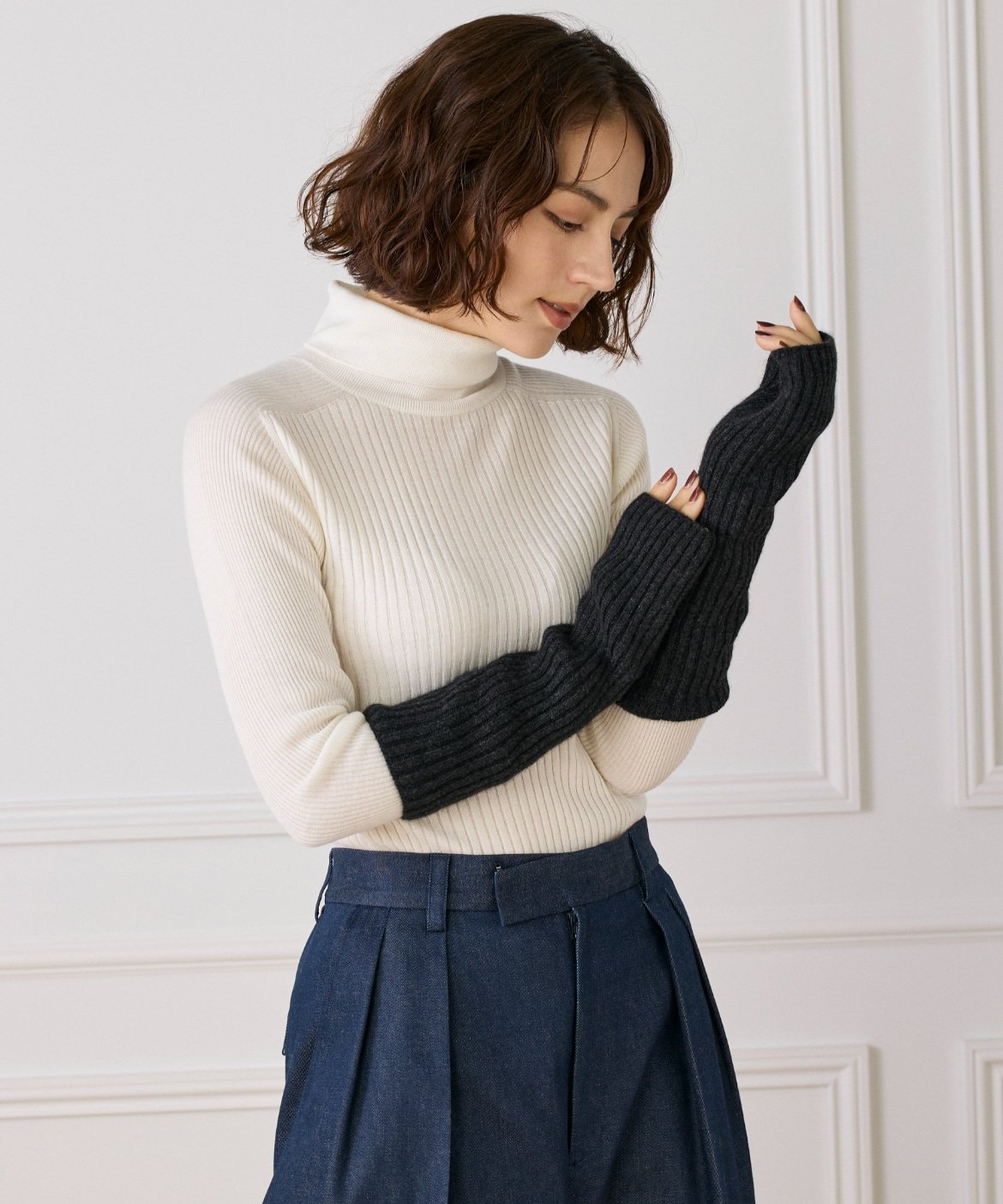 INED｜ミドルゲージカシミヤ リブアームウォーマー《ASAUCE MELER