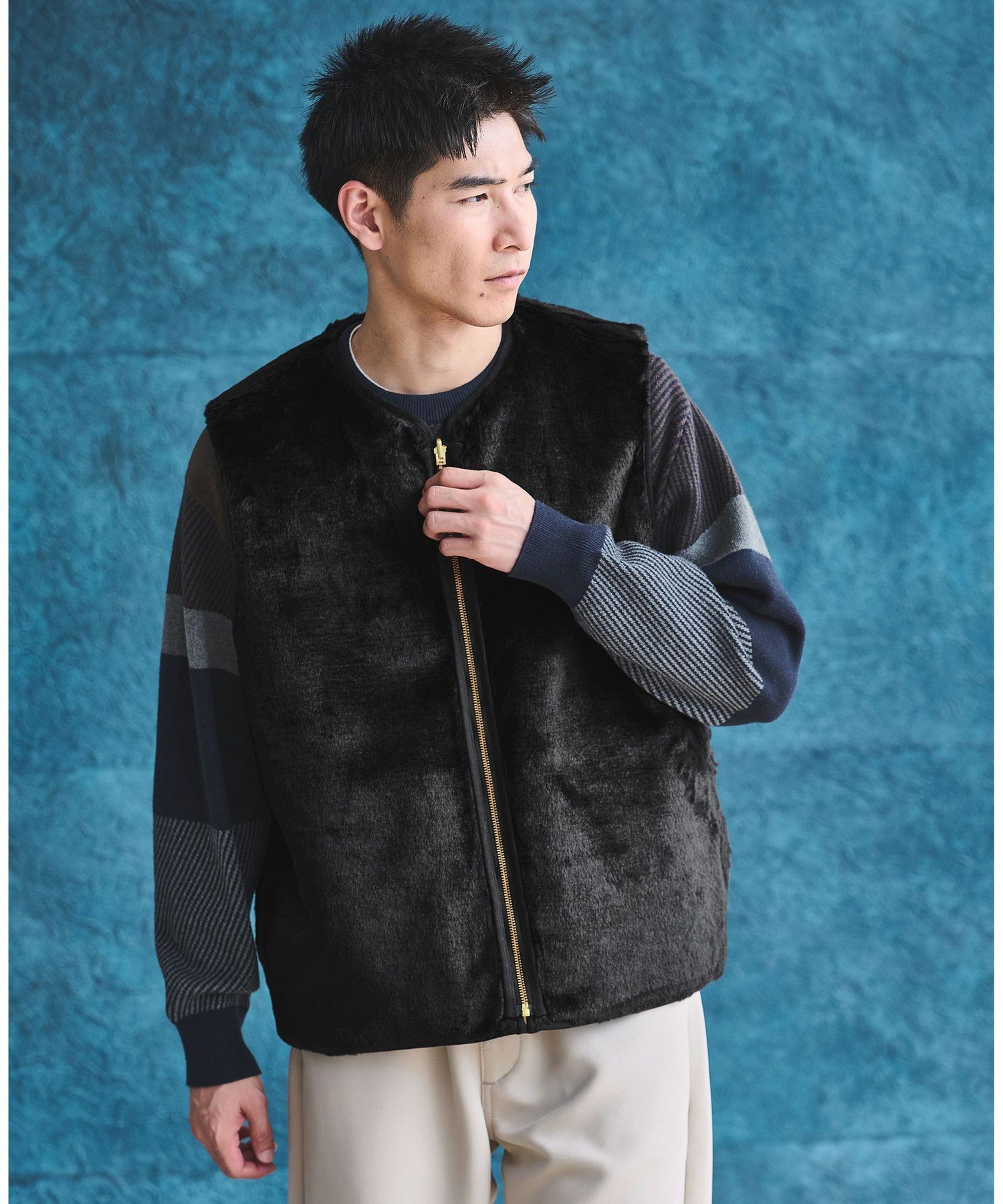 リバーシブルフェイクファーコーデュロイ ベスト 40 ブラウン UNITED ARROWS green label relaxing｜【別注】<Barbour>リバーシブル