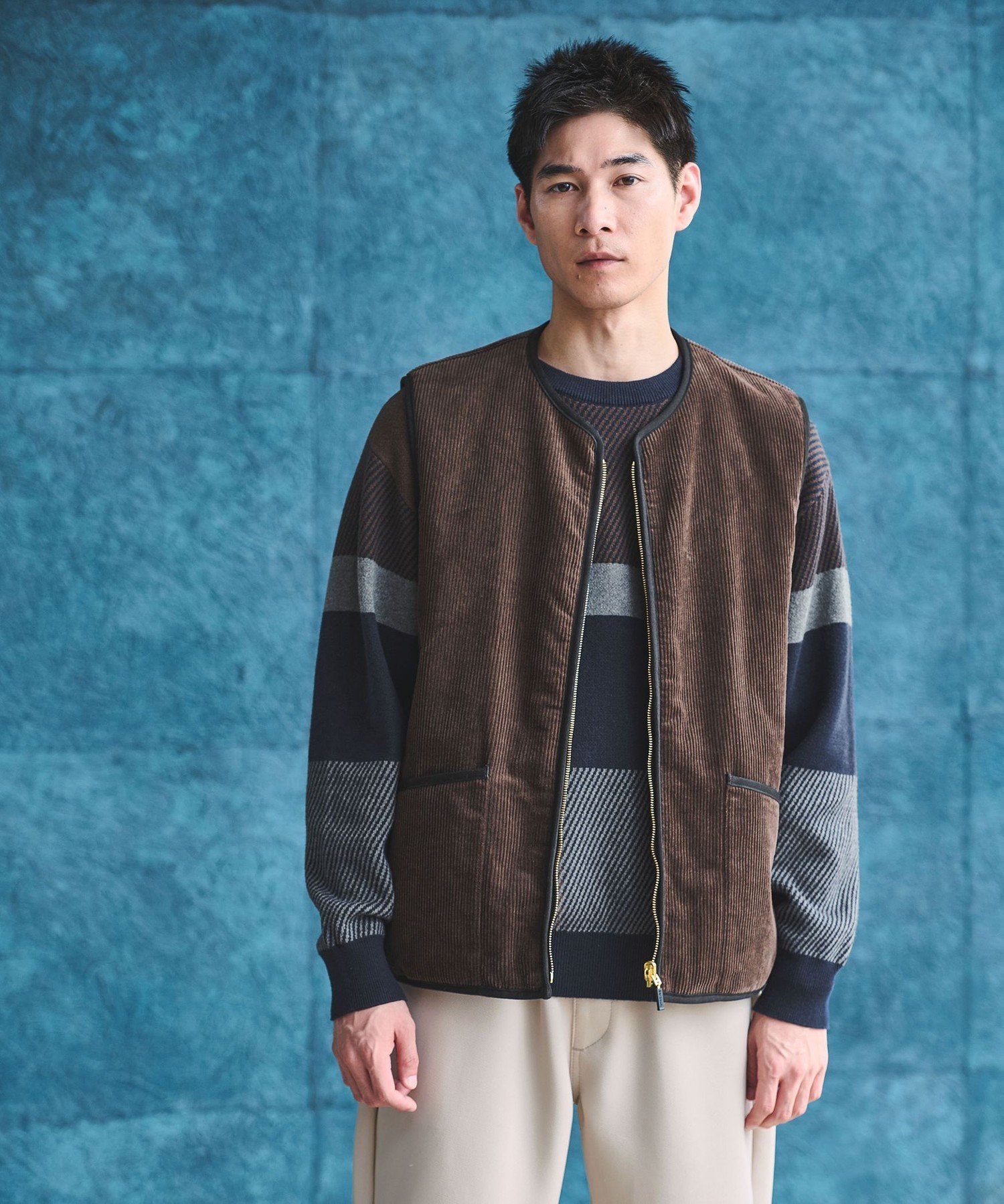 リバーシブルフェイクファーコーデュロイ ベスト 40 ブラウン UNITED ARROWS green label relaxing｜【別注】<Barbour>リバーシブル