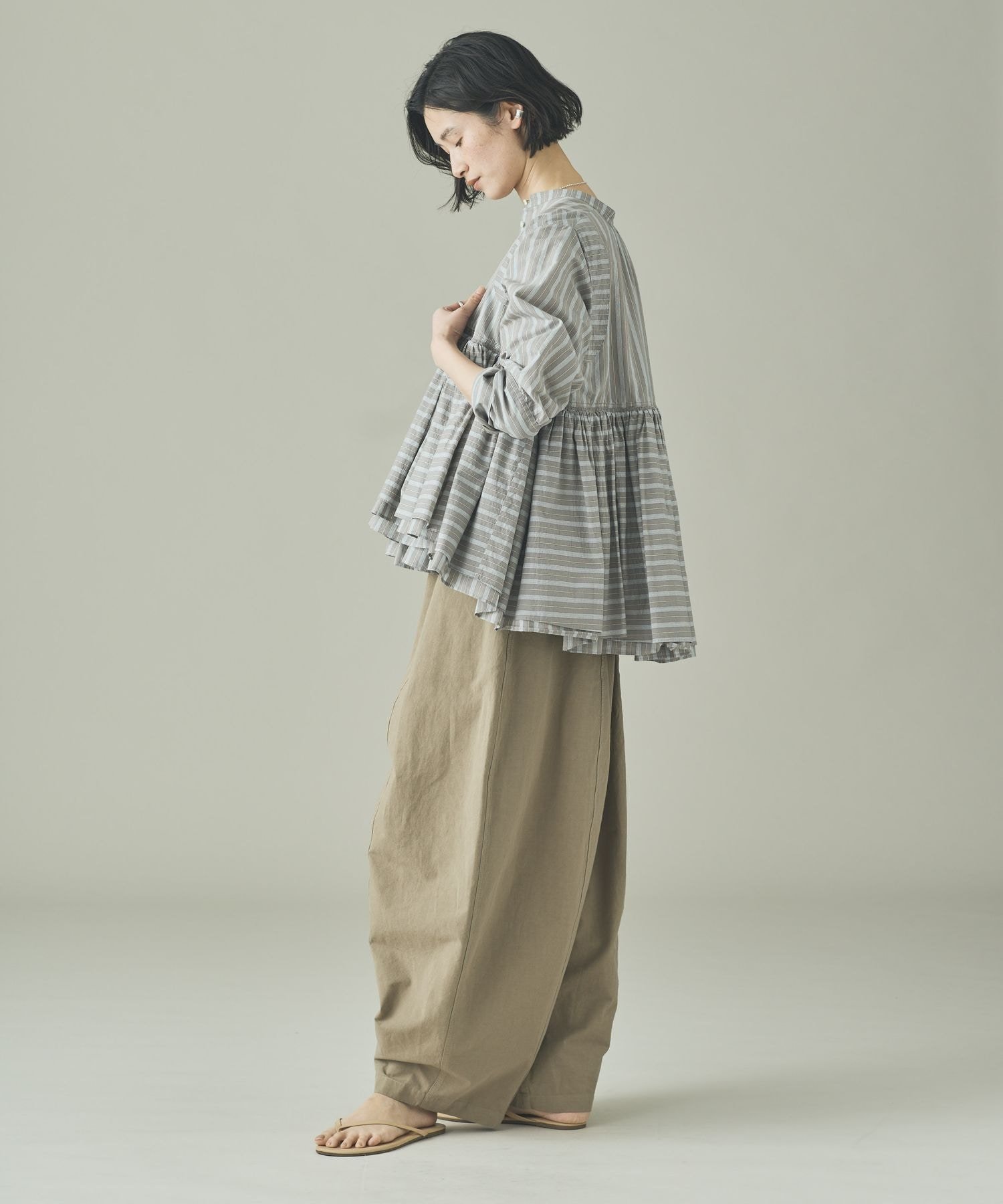 Curensology｜ストライプレイヤードギャザーブラウス | Rakuten