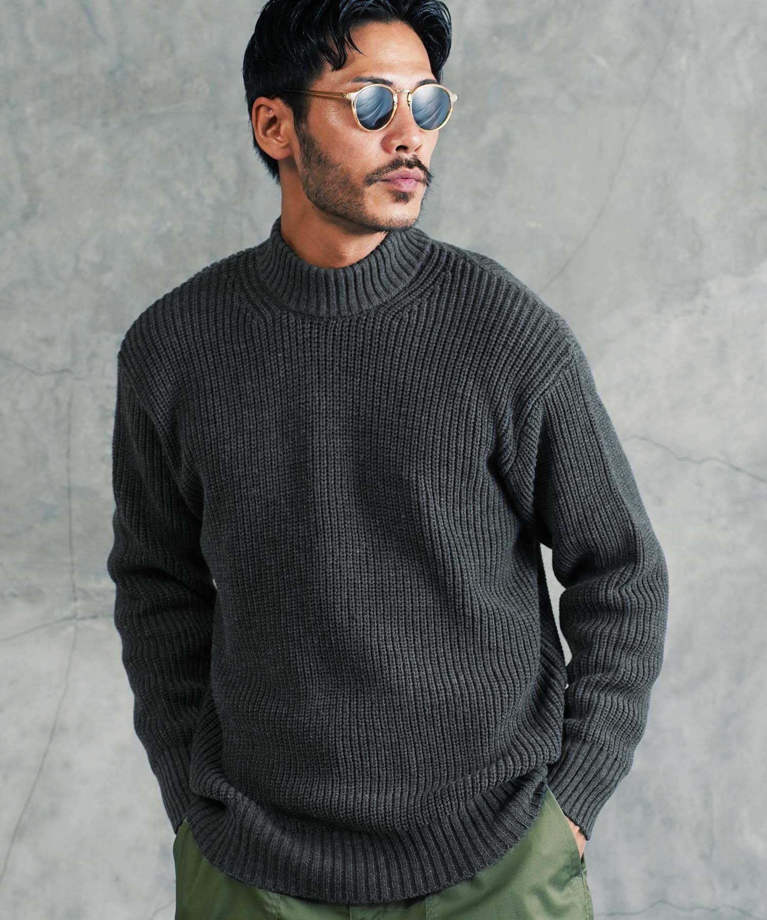 JIGGYS SHOP｜モックネック ワッフル畦編み ニット セーター