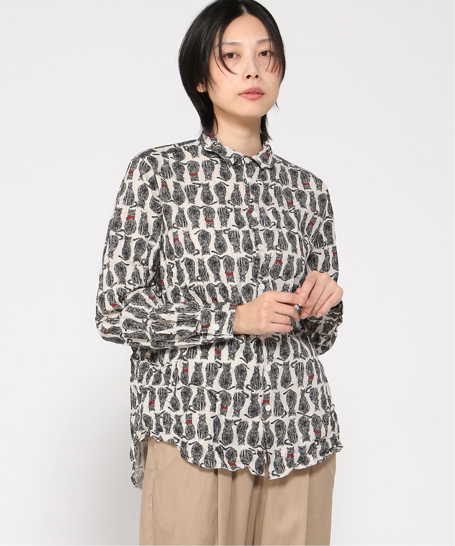 pas de calais｜pas de calais cat patrolプリント シャツブラウス