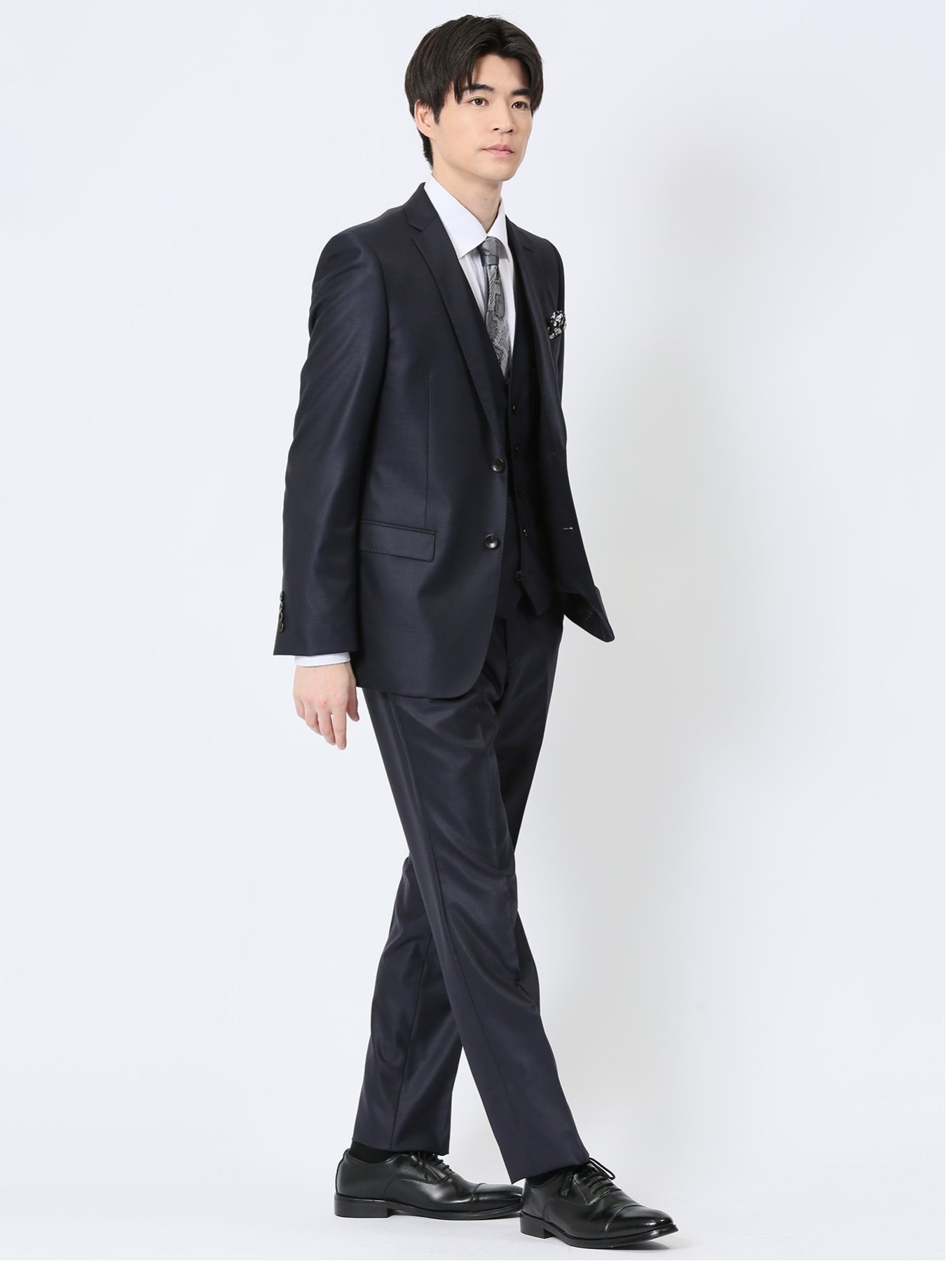 TAKA-Q｜ウール混ストレッチ スリムフィット 2ボタン3ピーススーツ