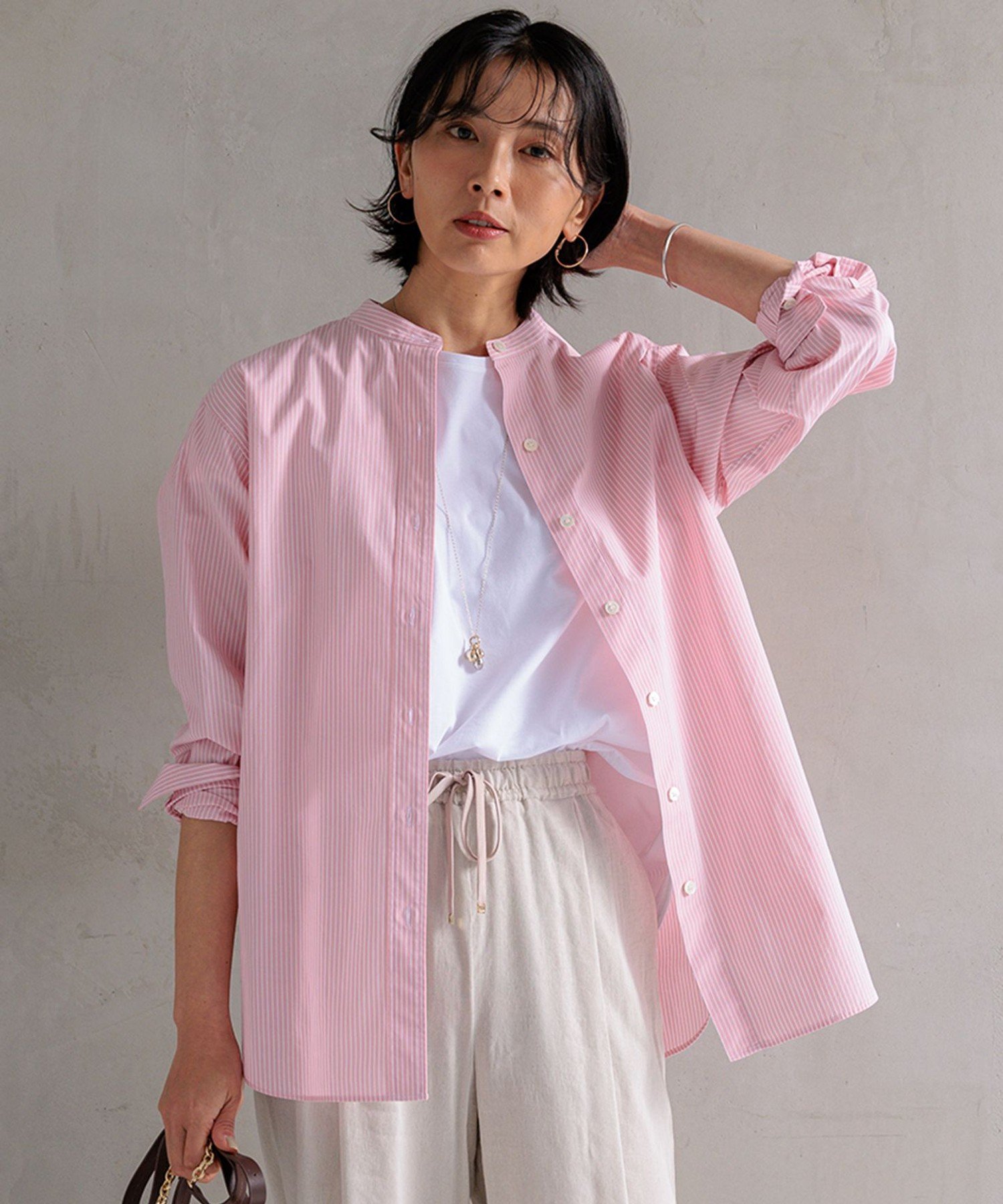 23区｜【Oggi4月号掲載/洗える】CANCLINI バンドカラー シャツ