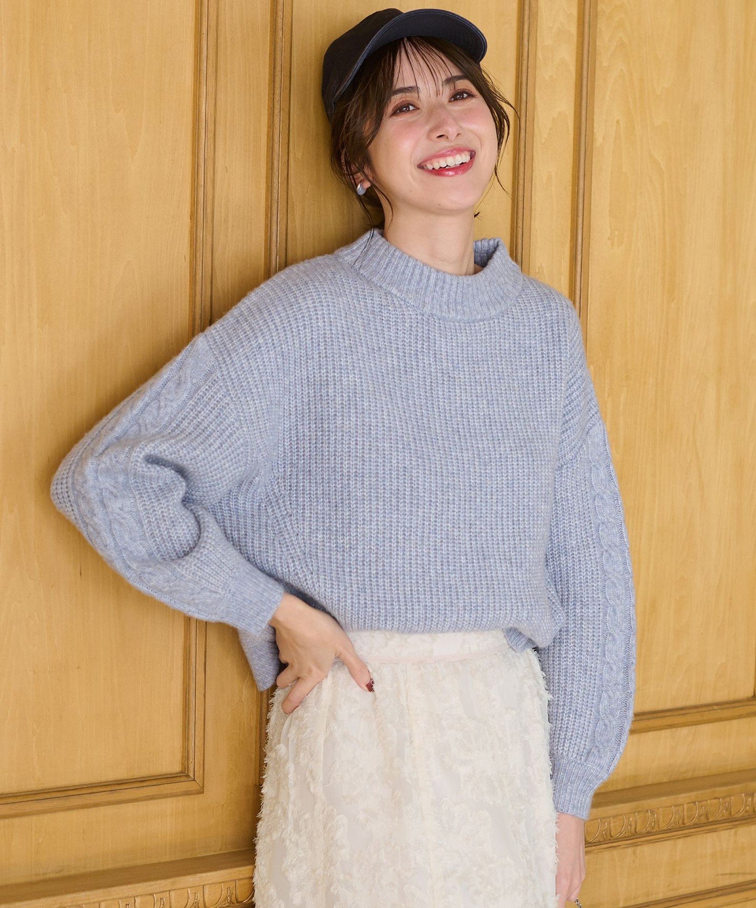 ANY SIS｜【洗える】袖ケーブルショート ニット | Rakuten Fashion