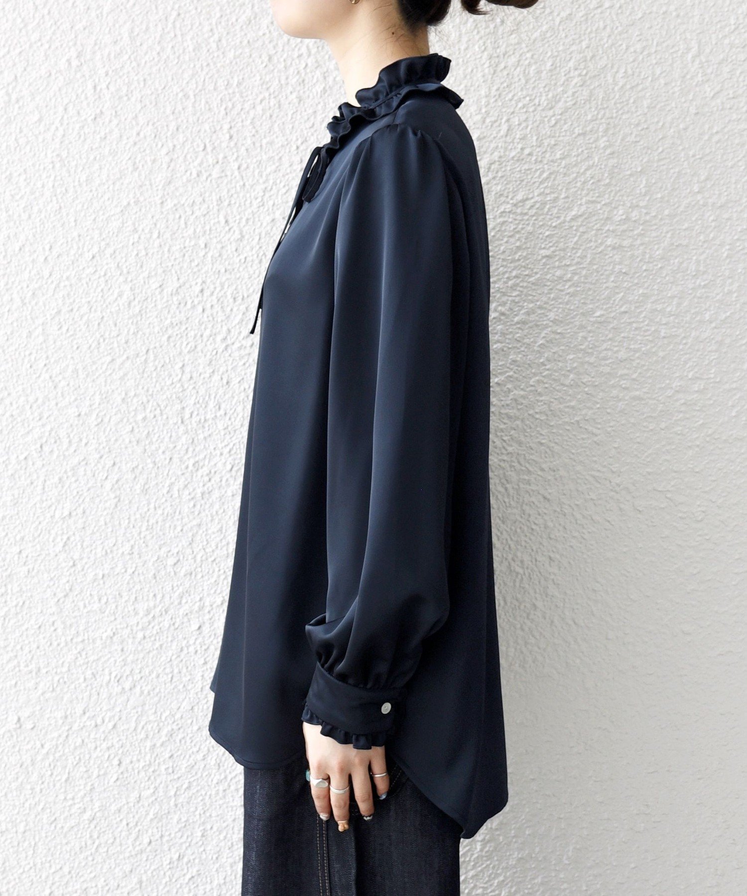 【つな】SHIPSany サテン フリル カラー リボン シャツ ブラウス SHIPS any ブラウス シャツ any:「洗濯機可能」サテン フリル カラー