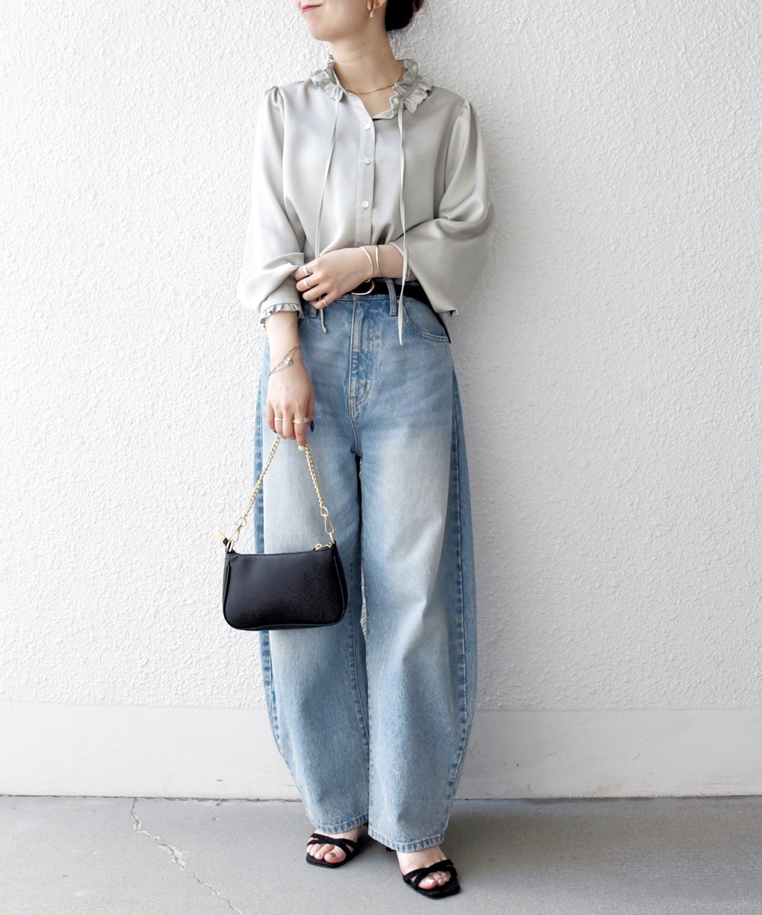 SHIPS any:<洗濯機可能>サテン フリル カラー リボン シャツブラウス SHIPS any:〈洗濯機可能〉サテン フリル カラー リボン シャツ