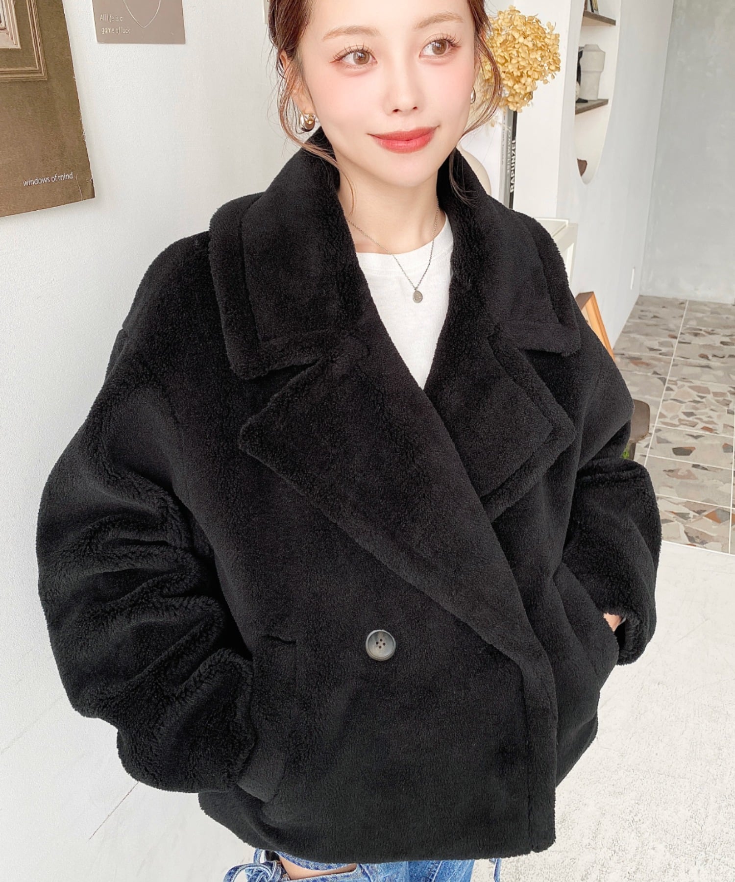 moment+｜ショート丈テディベアボアPコート ジャケット | Rakuten