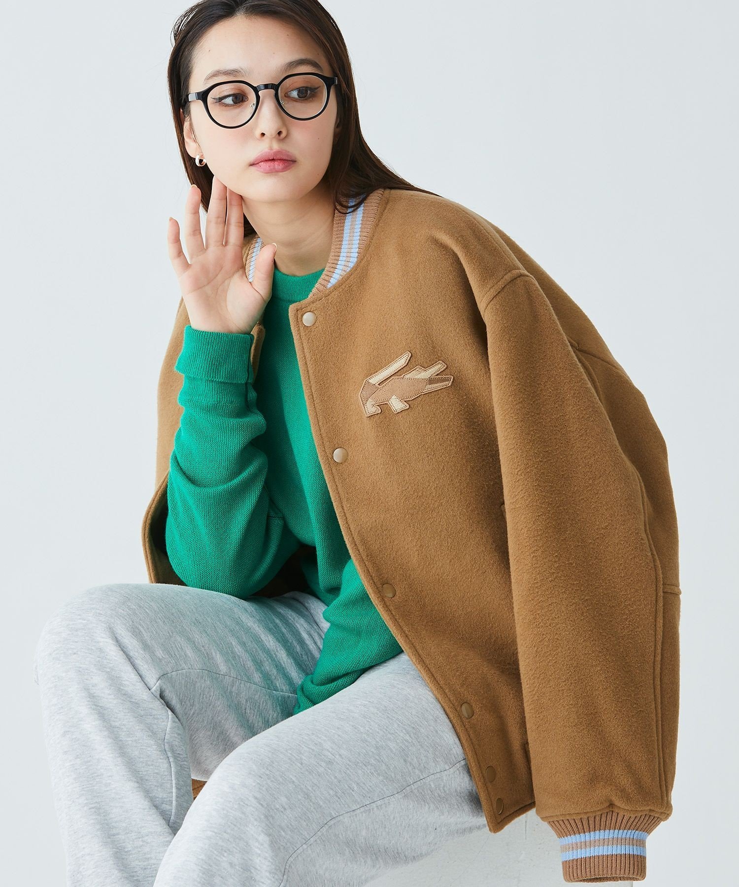 LACOSTE｜裏地キルティング ウールバーシティジャケット / スタジャン