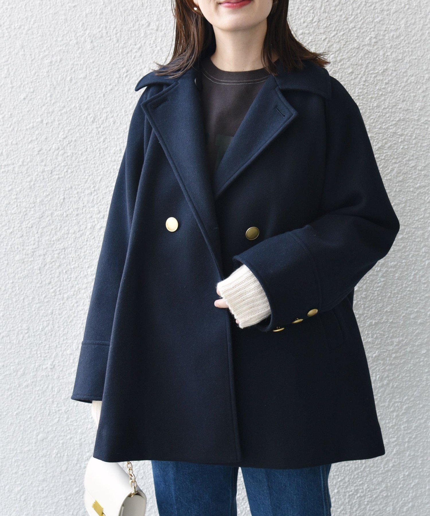 ウール ライク ジャージー メルトン 2WAY Pコート セール】【WEB限定】〈手洗い可能〉ウール ライク ジャージー メルトン