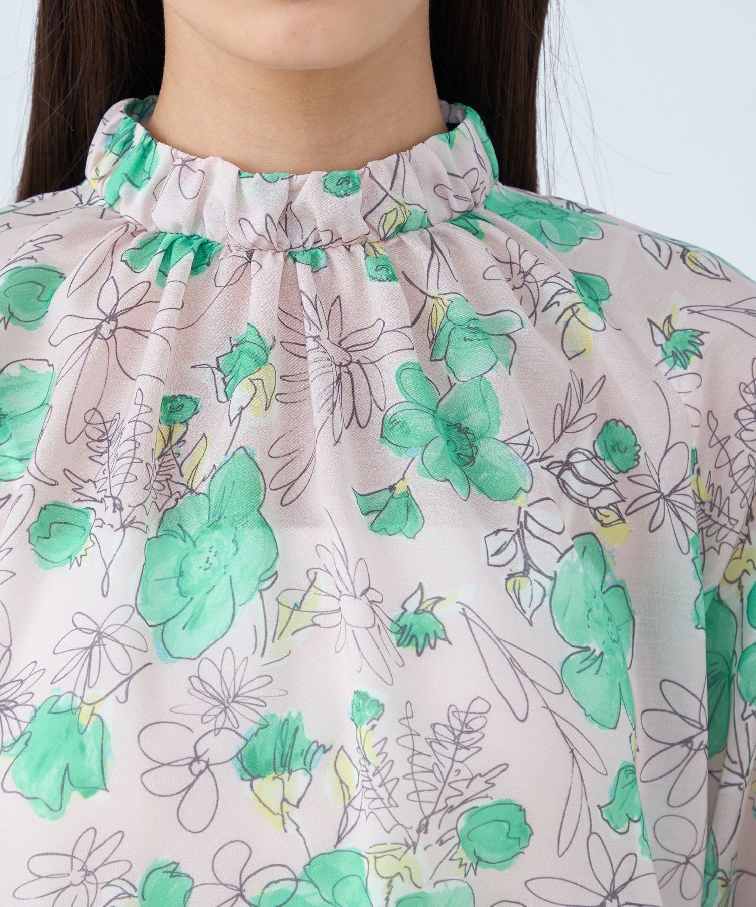 TOMORROWLAND｜アネモネプリント ギャザースタンドカラーブラウス