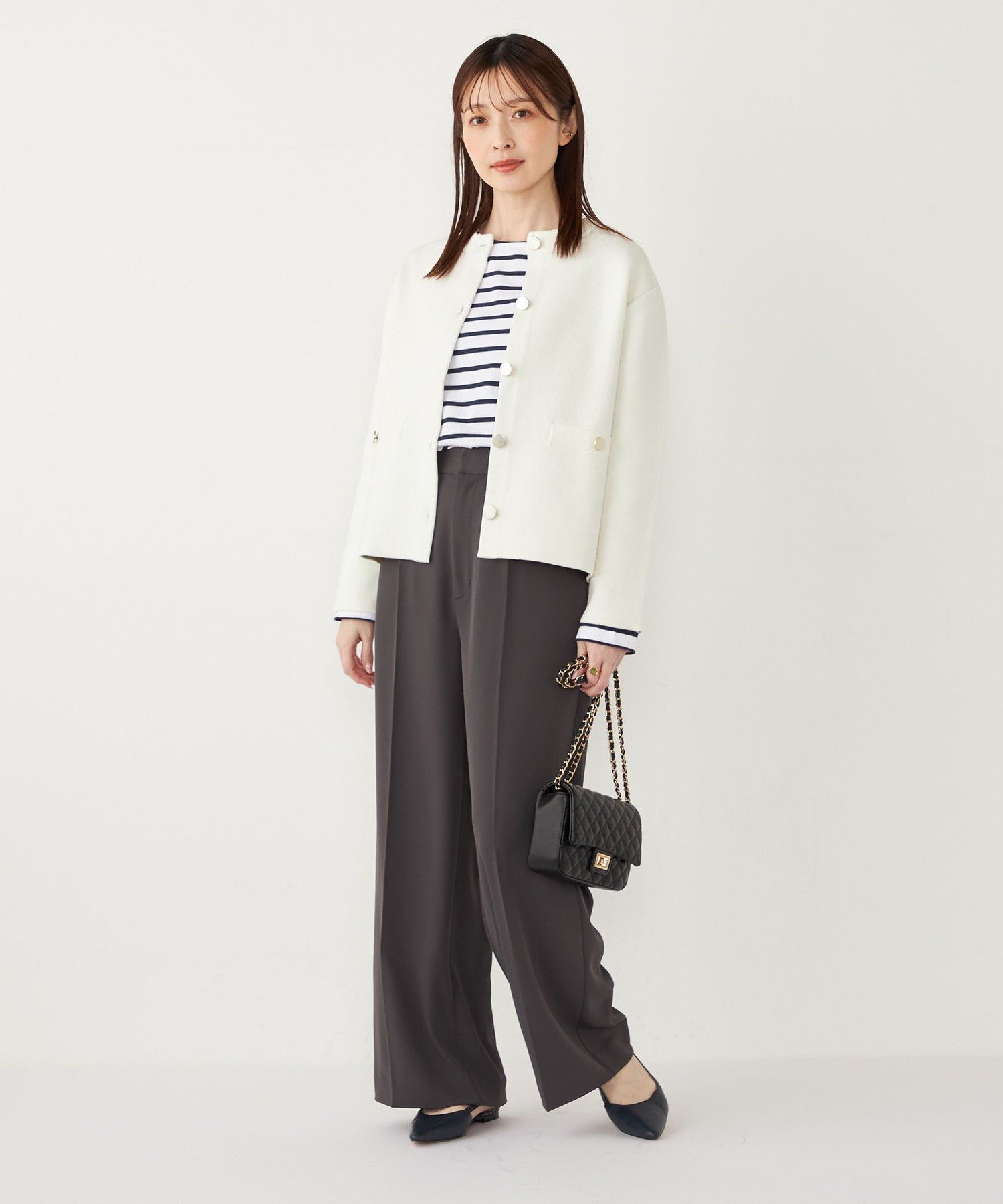 SHIPS ノーカラージャケット、カーディガン ホワイト SHIPS any ジャケット ノーカラージャケット any: バイカラー クルー