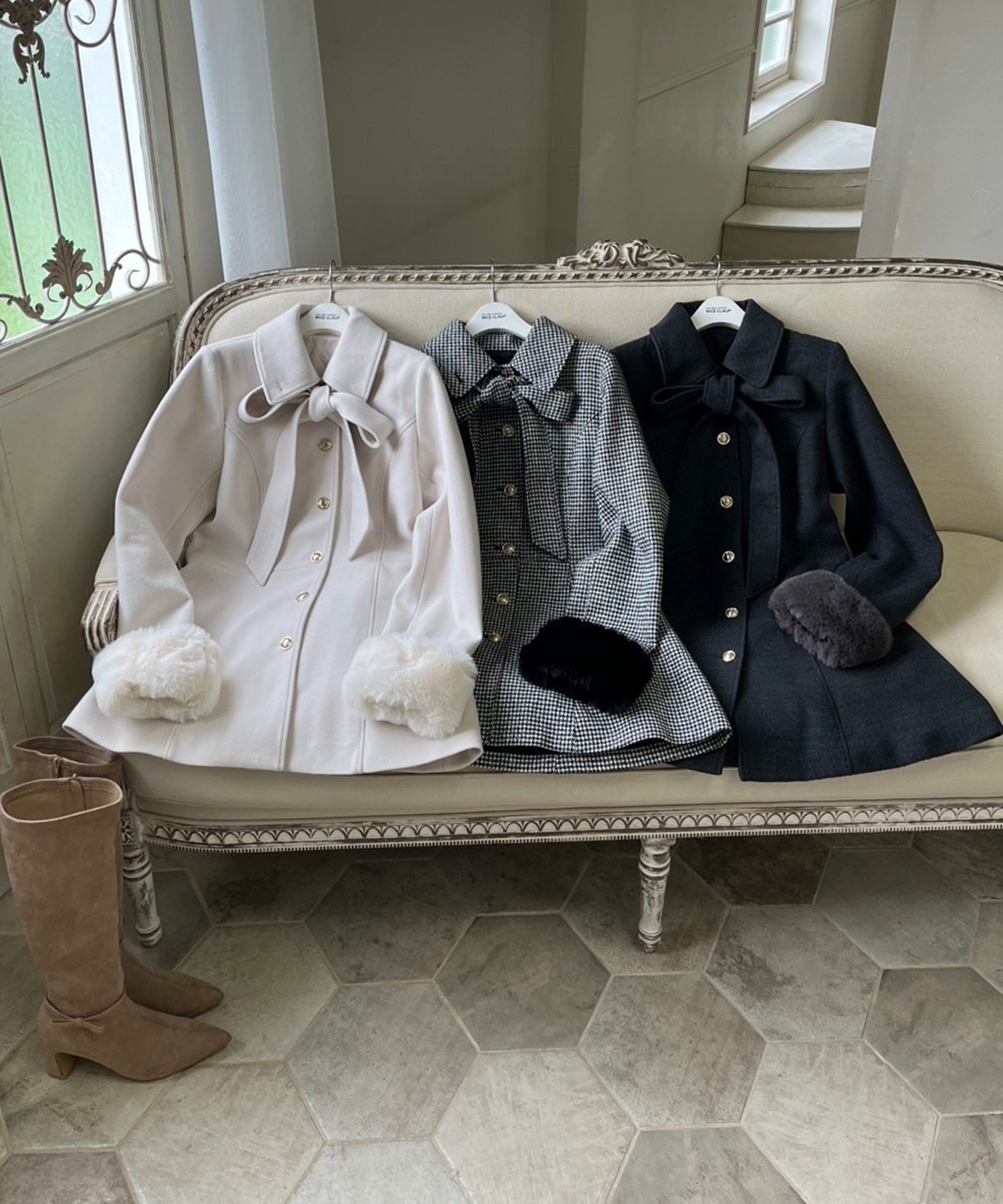 one after another NICE CLAUP｜リボンミドルコート/SMサイズあり