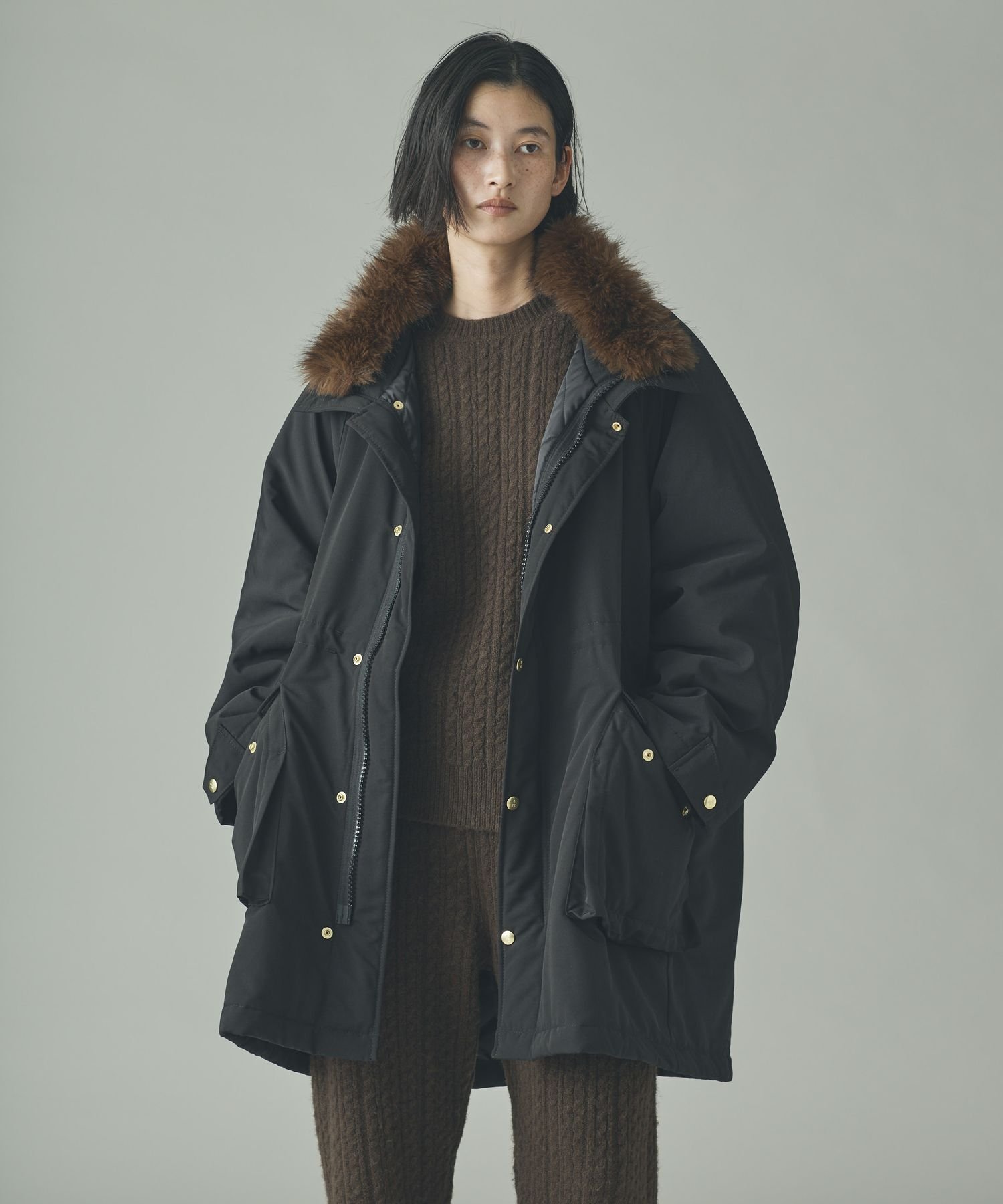 Curensology ＜&RC＞スウェーディッシュモッズコート ブラウン57 Curensology｜<&RC>フェイクファーエリツキスウェーディッシュモッズ