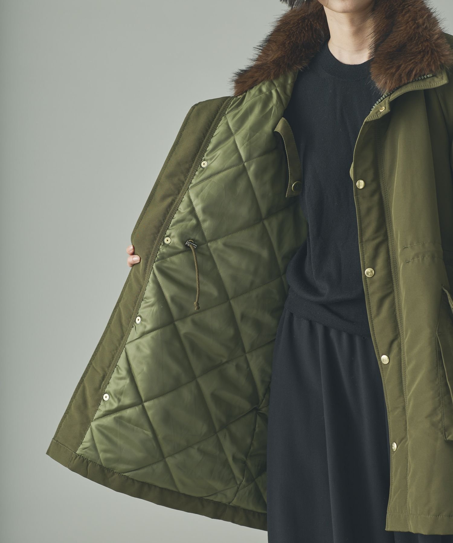 Curensology ＜&RC＞スウェーディッシュモッズコート ブラウン57 Curensology｜<&RC>フェイクファーエリツキスウェーディッシュモッズ