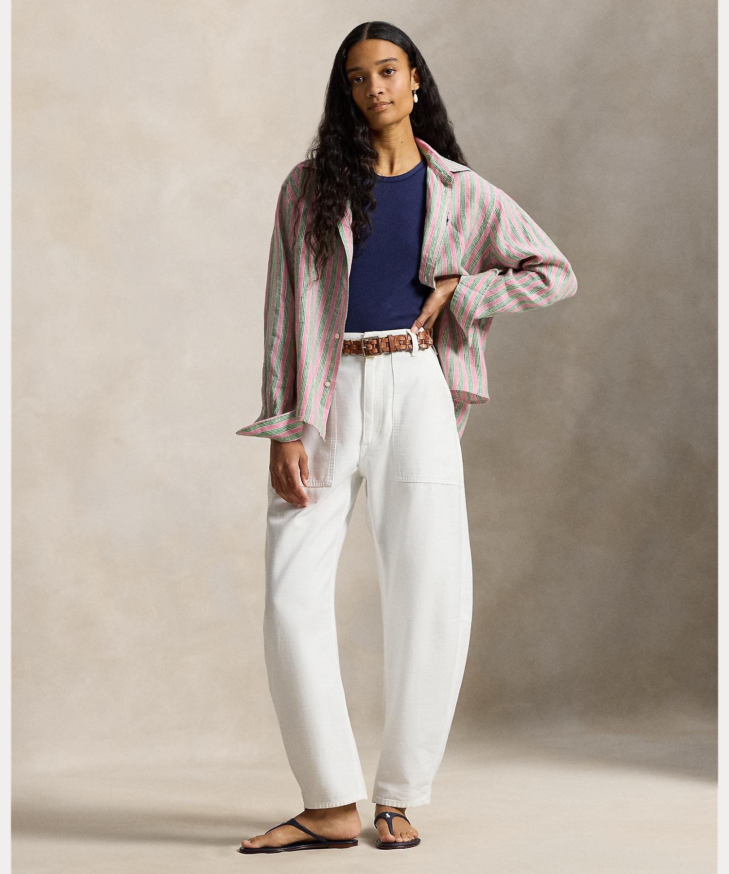 RALPH LAUREN｜ワイド クロップド ギンガム リネン シャツ | Rakuten