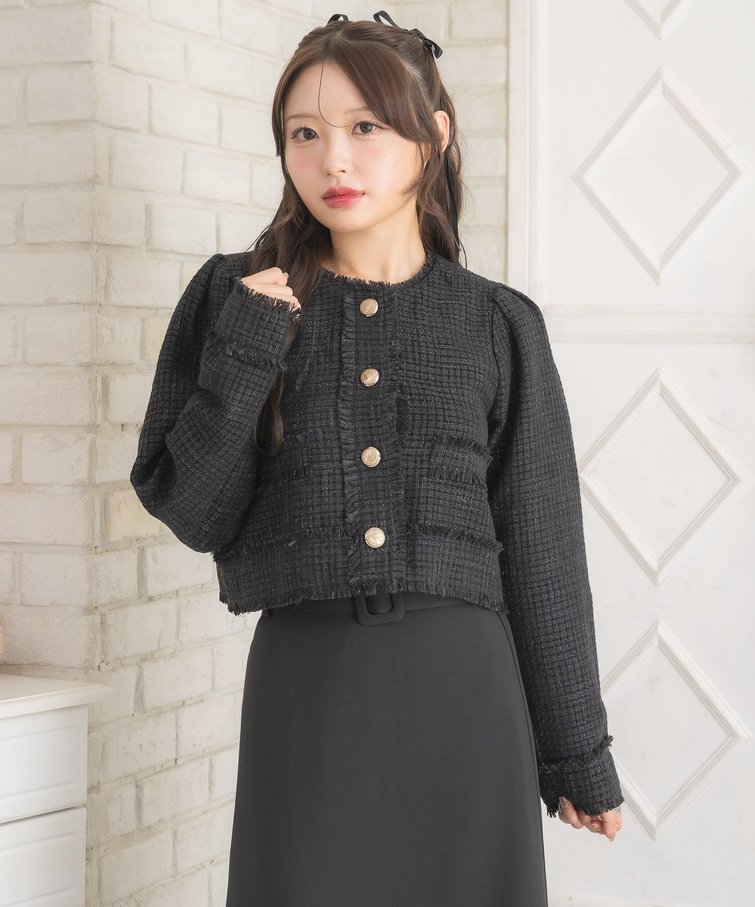 RETRO GIRL｜【セットアップ対応】プレート付ラメツイードJK | Rakuten