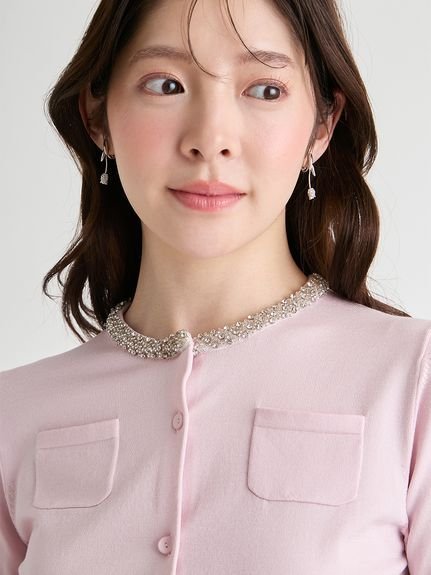 CELFORD｜【UVカット】シルクブレンドビジューネックカーディガン