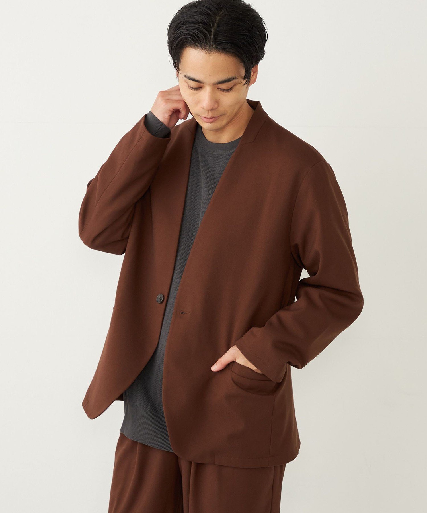 seesee ブラウン ナイロンジャケット セットアップ セットアップ対応/裏地なし】フレンチツイル刺繍ジャケット | Kastane