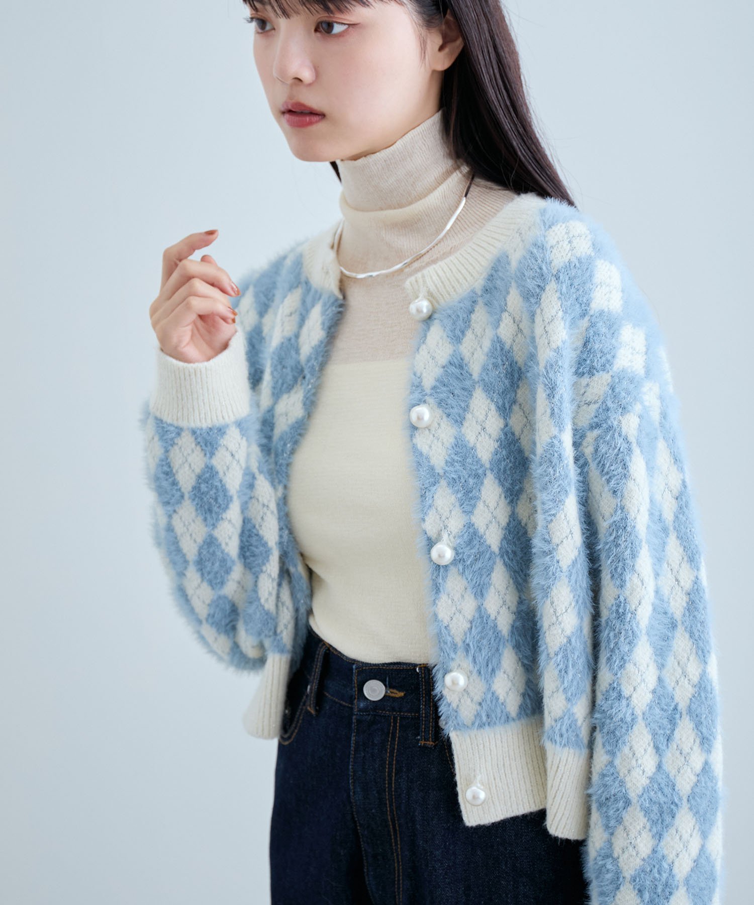 VIS｜ミニアーガイル柄ビックパールボタンカーディガン | Rakuten
