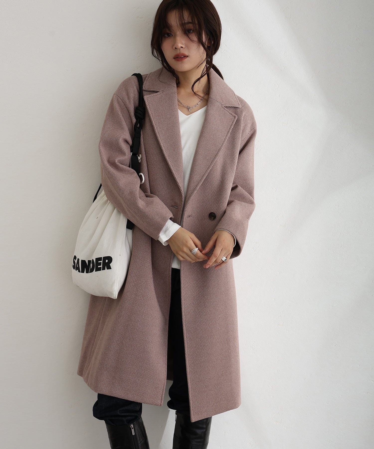 PourVous｜家で洗えるヘリンボーン柄 コート | Rakuten Fashion(楽天