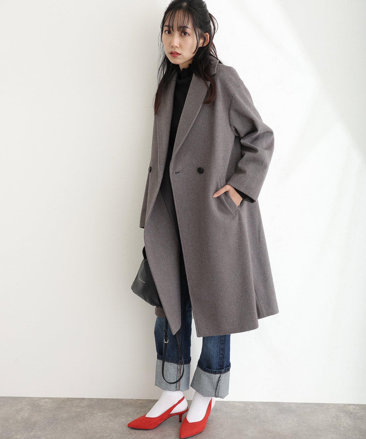 PourVous｜家で洗えるヘリンボーン柄 コート | Rakuten Fashion(楽天