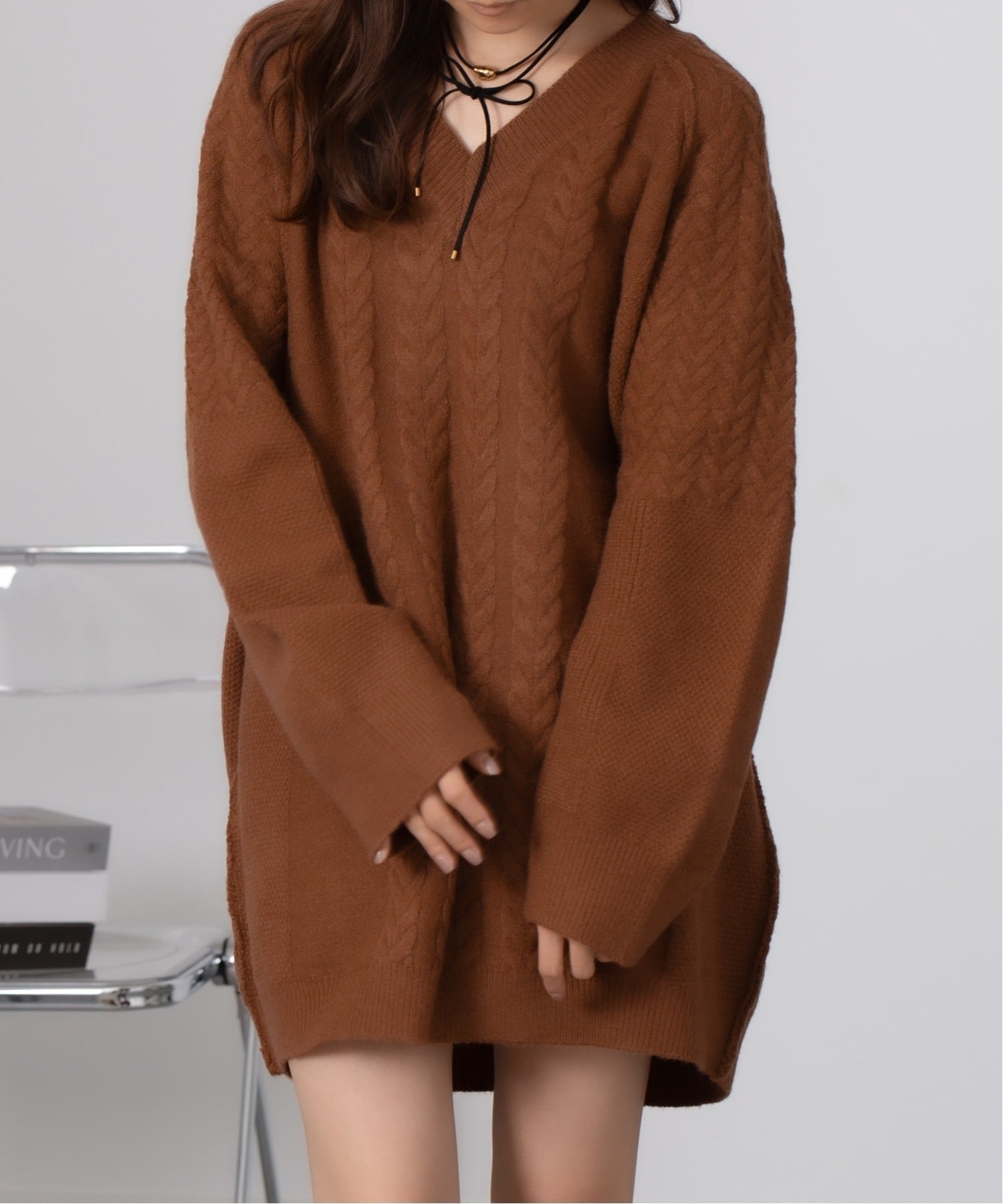 CERCA｜Nia/(W)ケーブル編み Vネックミニニットワンピース 《今季注目